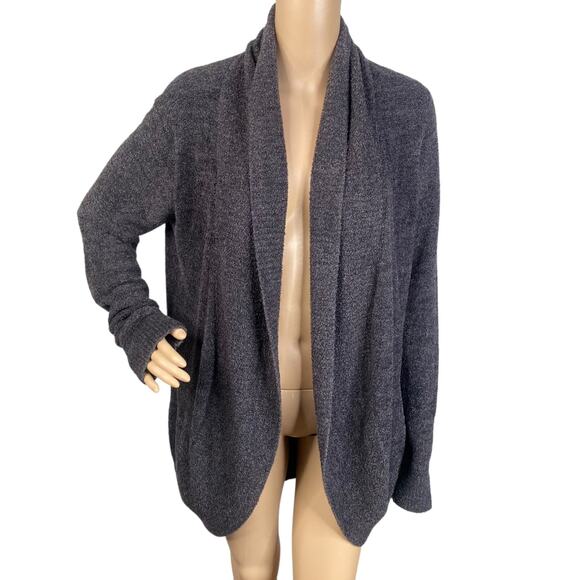 Barefoot Dreams CozyChic Open Shawl Carbon Grey Chenille Circle Cardigan SZ M - Picture 3 of 9